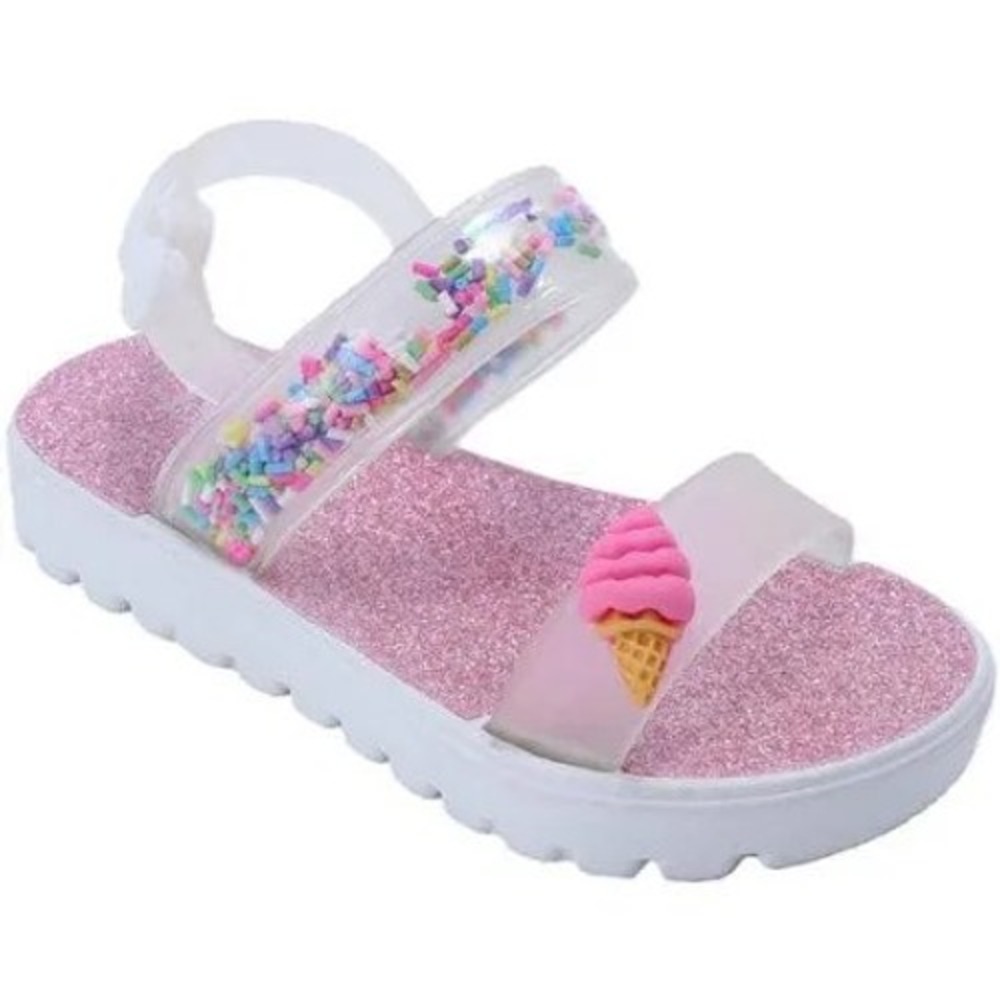 Toddler Girls Pink Glitter Jelly Sandals Ice Cream Sprinkles Slingback Size 3/4